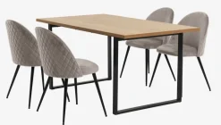 AABENRAA + KOKKEDAL Spisebordssæt|AABENRAA L160 bord eg + 4 KOKKEDAL stole grå velour