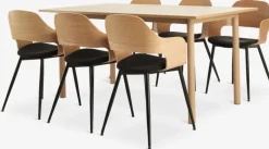 ALSTED + HVIDOVRE Spisebordssæt|ALSTED L160 bord eg + 4 HVIDOVRE stole eg/sort