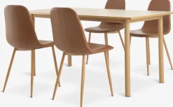 ALSTED + JONSTRUP Spisebordssæt|ALSTED L160 bord eg + 4 JONSTRUP stole cognac/eg