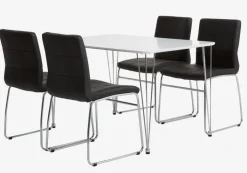 BANNERUP + HAMMEL Spisebordssæt|BANNERUP L120 bord hvid + 4 HAMMEL stole sort