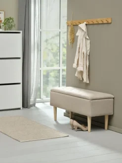 BADSTED Bænke|Entrebænke|Bænk m/opbevaringsplads stof/egefarve Beige