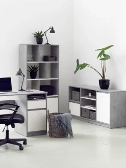 BILLUND Reoler Og Rumdelere|Reoler Og Rumdelere|Bogreol 1 skuffe 3 hylder beton/hvid