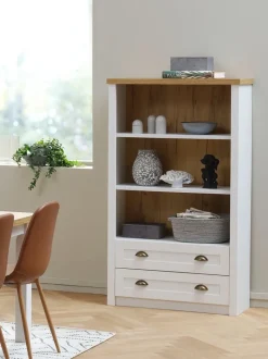 MARKSKEL Reoler Og Rumdelere|Reoler Og Rumdelere|Bogreol 2 skuffer hvid/egefarve