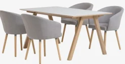 EGEBJERG + KLOSTER Spisebordssæt|EGEBJERG L250 bord lysegrå + 4 KLOSTER stole lysegrå