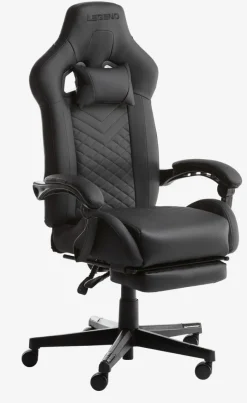 HALLUM Gamer Stole|Gamer-stol med benstøtte sort kunstlæder