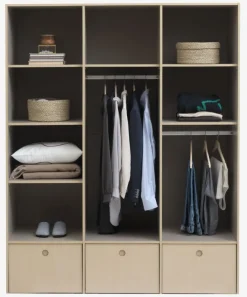 ANNISSE Garderobeskabe Med Skydedøre|Garderobeskabe Med Skydedøre|Garderobeskab 160x200 3 låger grå/natur