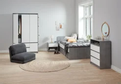 BILLUND Garderobeskabe Med Skydedøre|Garderobeskabe Med Skydedøre|Garderobeskab 119x193 hvid/beton Hvid+Beton