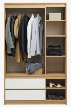 BILLUND Garderobeskabe Med Skydedøre|Garderobeskabe Med Skydedøre|Garderobeskab 119x193 hvid/eg Hvid+Eg