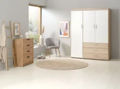 BIRKELSE Garderobeskabe Med Skydedøre|Garderobeskabe Med Skydedøre|Garderobeskab 150x198 eg/hvid