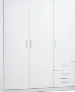 FANDRUP Garderobeskabe Med Skydedøre|Garderobeskabe Med Skydedøre|Garderobeskab 145x176 3 låger 3 skuffer Hvid