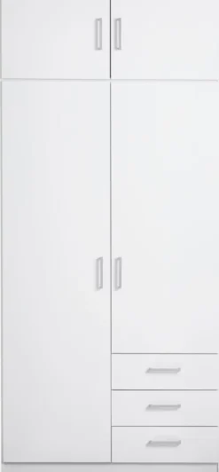 FANDRUP Garderobeskabe Med Skydedøre|Garderobeskabe Med Skydedøre|Garderobeskab 97x176 2 låger 3 skuffer Hvid