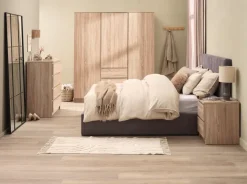 LIMFJORDEN Garderobeskabe Med Skydedøre|Garderobeskabe Med Skydedøre|Garderobeskab 180x200 kombi lys egefarve Lyseg