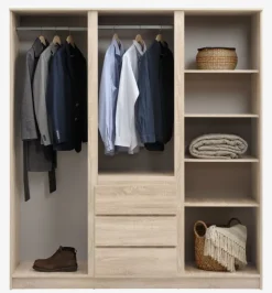 LIMFJORDEN Garderobeskabe Med Skydedøre|Garderobeskabe Med Skydedøre|Garderobeskab 180x200 kombi lys egefarve Lyseg