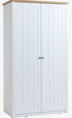 MARKSKEL Garderobeskabe Med Skydedøre|Garderobeskabe Med Skydedøre|Garderobeskab 112x210 hvid/egefarve