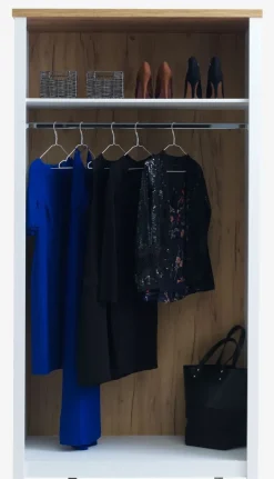 MARKSKEL Garderobeskabe Med Skydedøre|Garderobeskabe Med Skydedøre|Garderobeskab 112x210 hvid/egefarve