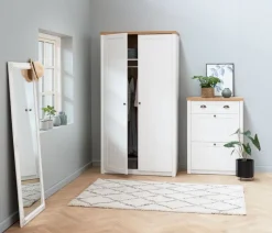 MARKSKEL Garderobeskabe Med Skydedøre|Garderobeskabe Med Skydedøre|Garderobeskab 112x210 hvid/egefarve