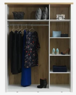 MARKSKEL Garderobeskabe Med Skydedøre|Garderobeskabe Med Skydedøre|Garderobeskab 162x210 hvid/egefarve