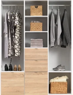 NAUTRUP Garderobeskabe Med Skydedøre|Garderobeskabe Med Skydedøre|Garderobeskab 149x200 3 låger egefarve/hvid