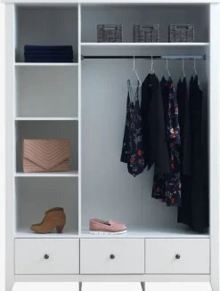 NORDBY Garderobeskabe Med Skydedøre|Garderobeskabe Med Skydedøre|Garderobeskab 150x200 3 låger 3 skuffer hvid