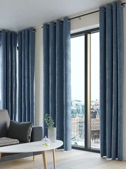 NESVATN Kraftige Gardiner|Gardin 1x140x300 chenille blå Navy