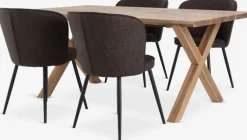 GRIBSKOV + RISSKOV Spisebordssæt|GRIBSKOV L180 bord eg + 4 RISSKOV stole mørkebrun