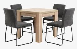 HASLUND + HAMMEL Spisebordssæt|HASLUND bord L80/160 eg + 4 HAMMEL stole grå