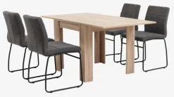 HASLUND + HAMMEL Spisebordssæt|HASLUND bord L80/160 eg + 4 HAMMEL stole grå