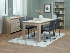 HASLUND + HAMMEL Spisebordssæt|HASLUND L160 bord eg + 4 HAMMEL stole grå