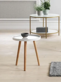 BAKKEBJERG Hjørneborde|Sofaborde|Hjørnebord Ø40 hvid/natur