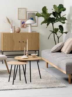 NYBO Hjørneborde|Sofaborde|Hjørnebord Ø55 egefarve/sort