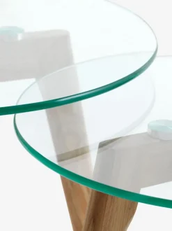 FALSLED Hjørneborde|Sofaborde|Indskudsborde Ø50/40 glas/eg 2 stk.