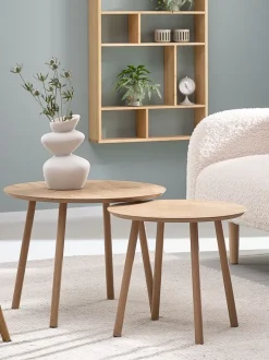 MUNKEBO Hjørneborde|Sofaborde|Indskudsborde Ø55/Ø45 egefarve 2 stk.