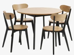 JEGIND Spisebordssæt|Ø105 bord eg + 4 stole eg/sort