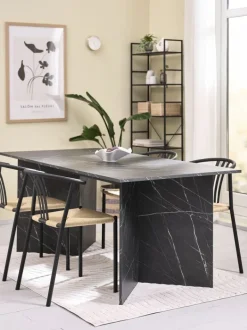 KRONDAL + JYDERUP Spisebordssæt|KRONDAL L180 bord marmor + 4 JYDERUP sort/natur