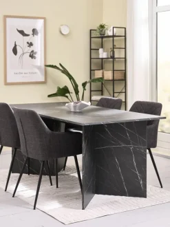 KRONDAL + PURHUS Spisebordssæt|KRONDAL L180 bord marmor + 4 PURHUS stole grå/sort