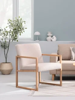 KALUNDBORG Lænestole|Lænestol sandfarvet stof/eg