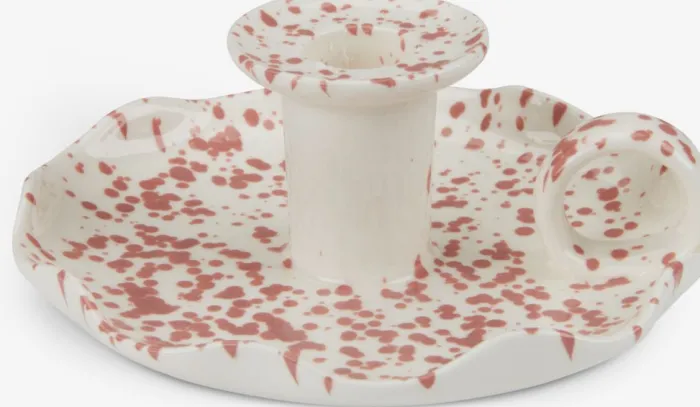 REIDAR Lysestager|Lysestage Ø14xH6cm hvid/rosa