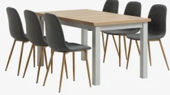 MARKSKEL + JONSTRUP Spisebordssæt|MARKSKEL L150/193 bord grå + 4 JONSTRUP asfalt/eg