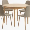 MARSTRAND + BISTRUP Spisebordssæt|MARSTRAND Ø110 bord eg + 4 BISTRUP stole sand