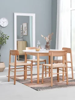 MARSTRAND + ISLEV Spisebordssæt|MARSTRAND Ø110 bord hvid + 4 ISLEV u/armlæn eg