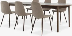 MARSTRAND + JONSTRUP Spisebordssæt|MARSTRAND L200 bord mørk eg + 4 JONSTRUP stole beige