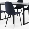 MOSELUND + BISTRUP Spisebordssæt|MOSELUND bord L180 keramik + 4 BISTRUP stole mørkeblå velour