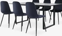 MOSELUND + BISTRUP Spisebordssæt|MOSELUND bord L180 keramik + 4 BISTRUP stole mørkeblå velour