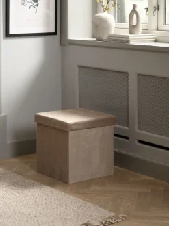 AUNING Puffer|Puffer|Puf 38x38 m/opbevaringsplads mørk sand velour