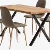 ROSKILDE/ROSLEV + BISTRUP Spisebordssæt|ROSKILDE/ROSLEV L140 bord natur + 4 BISTRUP stole oliven