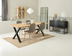 ROSLEV + BISTRUP Spisebordssæt|ROSLEV L200 bord eg natur + 4 BISTRUP stole olivengrøn