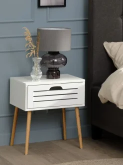 BROBY Sengeborde|Sengeborde|Sengebord 1 skuffe bambusfarve/hvid