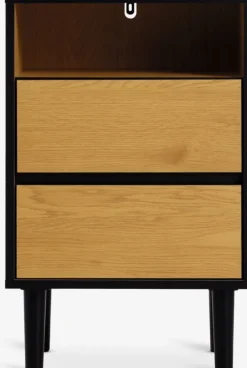 ODENSE Sengeborde|Sengeborde|Sengebord 2 skuffer egefarve/sort