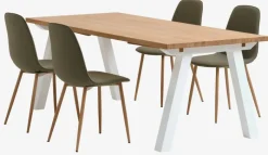 SKAGEN + BISTRUP Spisebordssæt|SKAGEN L200 bord eg + 4 BISTRUP stole olivengrøn