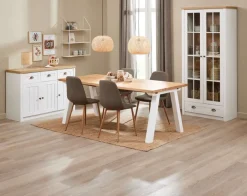 SKAGEN + BISTRUP Spisebordssæt|SKAGEN L200 bord eg + 4 BISTRUP stole olivengrøn